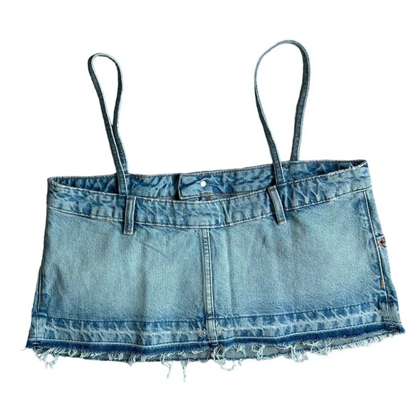 Zara Women's Denim Crop Tank Top With Adjustable Straps Size L - Picture 4 of 4